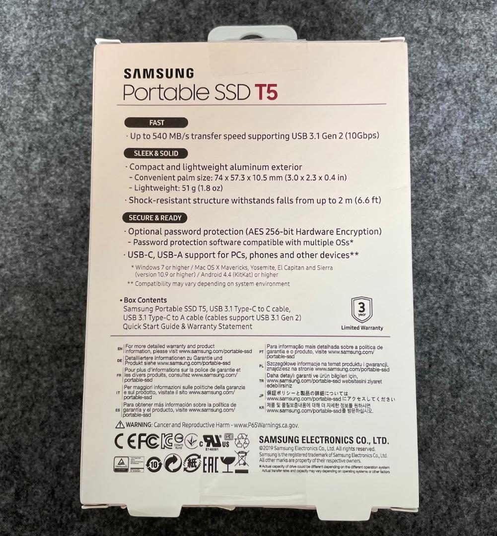 Samsung ポータブルSSD T5 500GB USB 3.1 Gen 2
