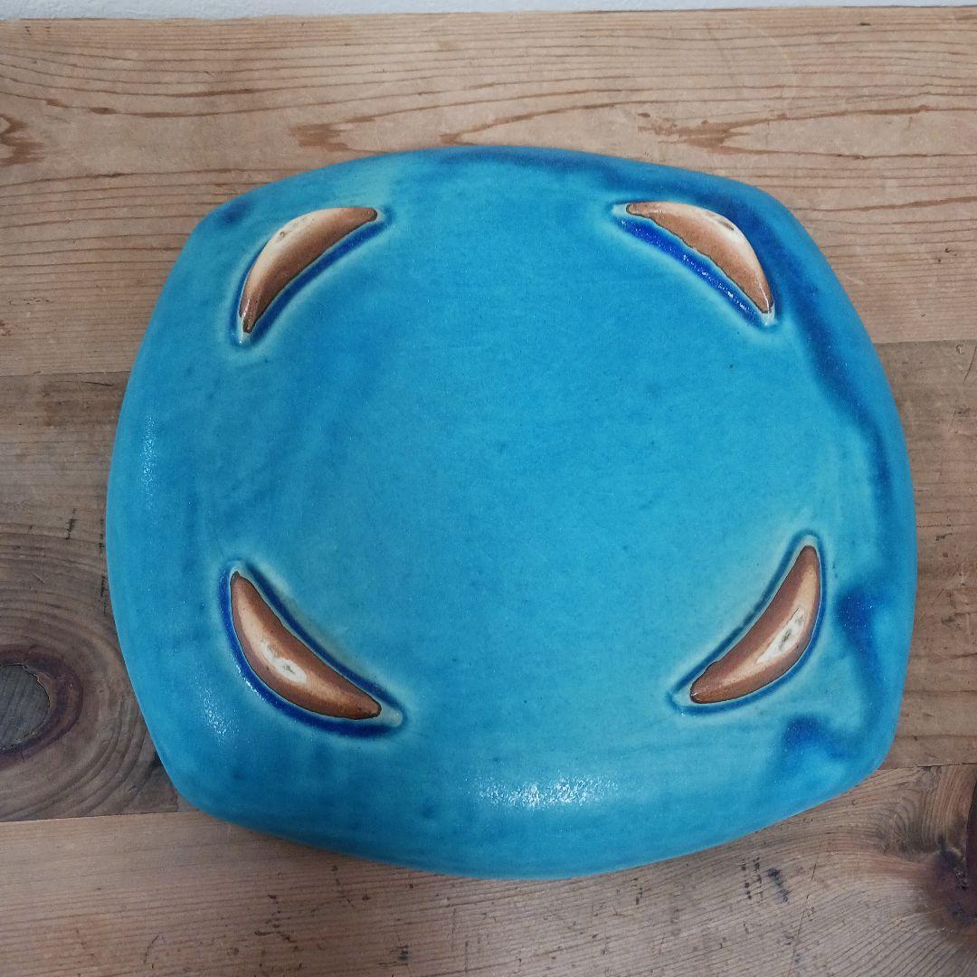 やちむん　沖縄　大嶺工房　ペルシャブルー　足付き