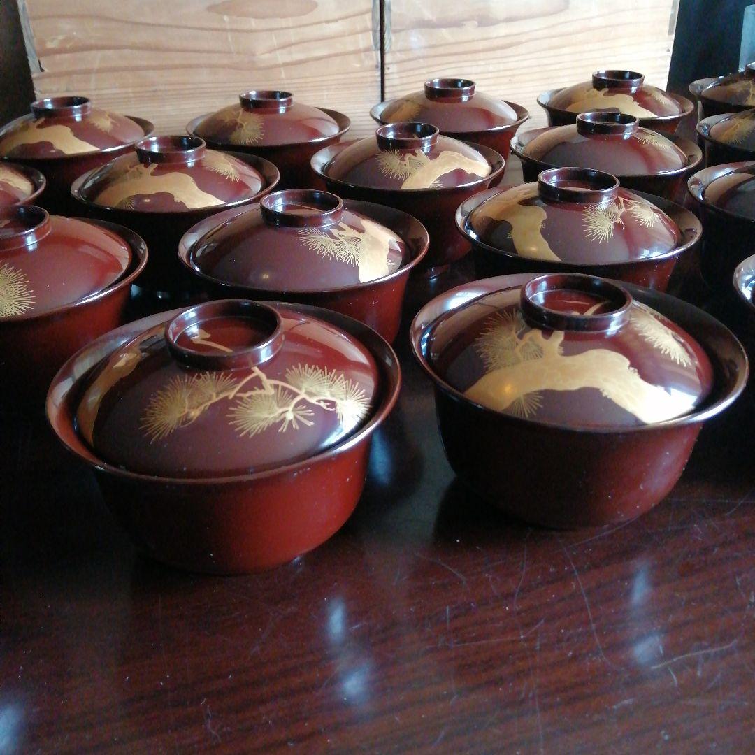 輪島塗　金蒔絵松木画吸物椀　20客　11cm　大正期