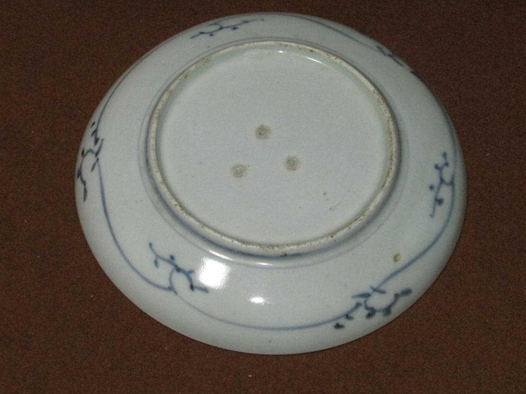 珍品！【染付　墨弾き　松竹梅図　六寸皿　七枚　江戸時代】古伊万里