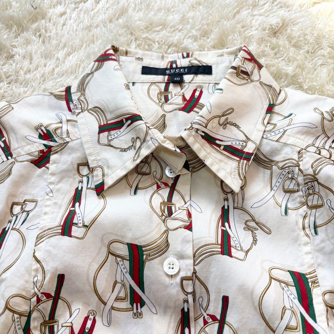 【美品】GUCCI グッチ　シャツ　シェリーライン　大きいサイズ　長袖　総柄　L