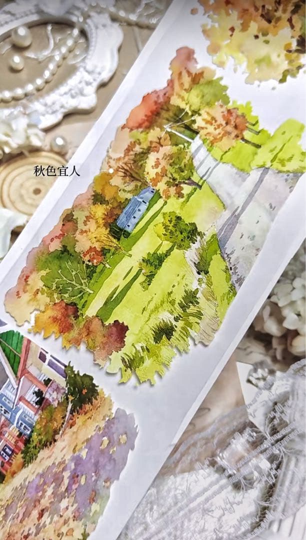 【8574】海外　マステ　5m巻売り　PETマスキングテープ　秋景色