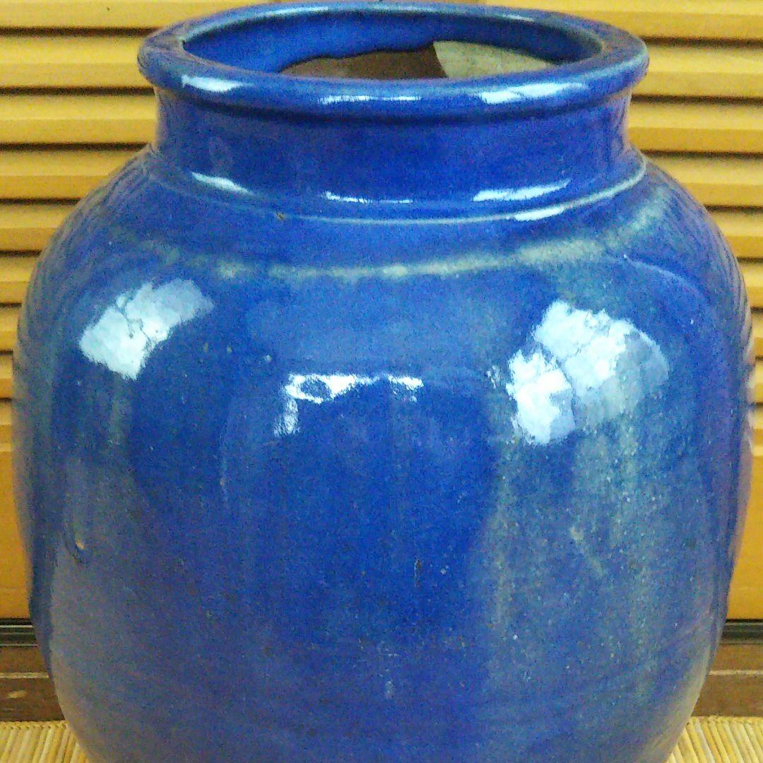 瑠璃色　茶葉入れ大壺　希少
