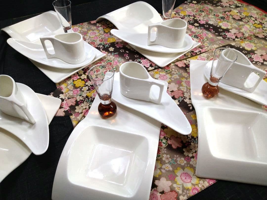 ♥豪華に高級ホテル演出⬛【オリジナルウエーブ長大皿演出セット】♥４種２組計８点