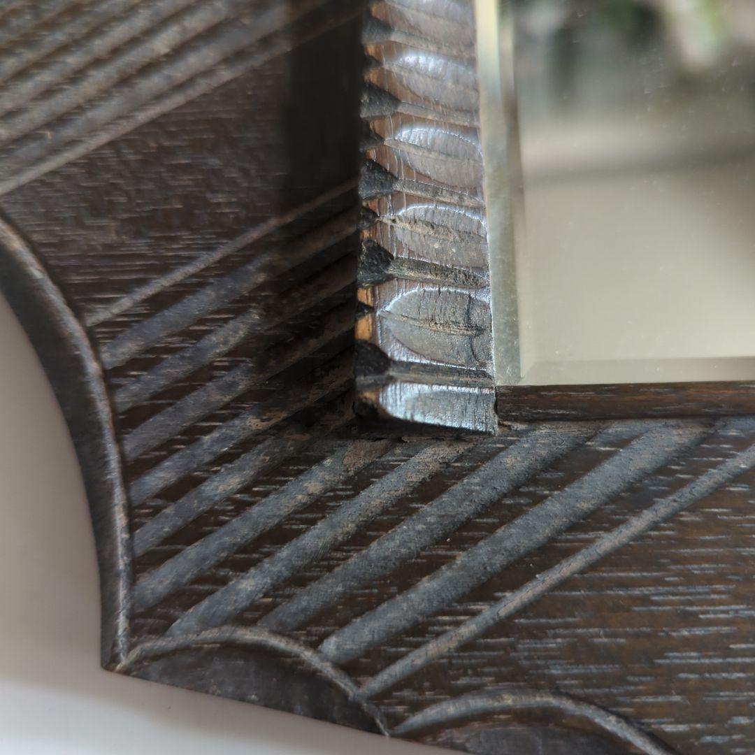 【重厚】【アンティーク】壁掛け 鏡 書斎 ミラー 彫金