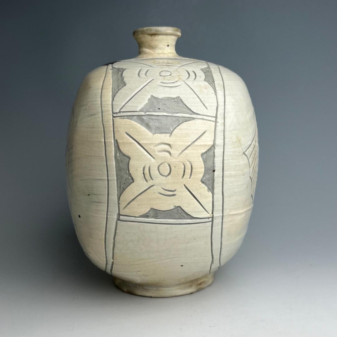 高麗三島刷毛目象嵌魚紋扁壺 李朝高麗コレクター放出品陶磁古玩朝鮮美術A1-48