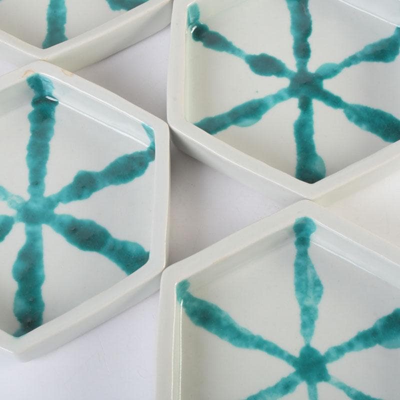 和食器　茶懐石　倶門窯　瀧田項一作　上絵六角皿揃　六客　共箱　M　9886