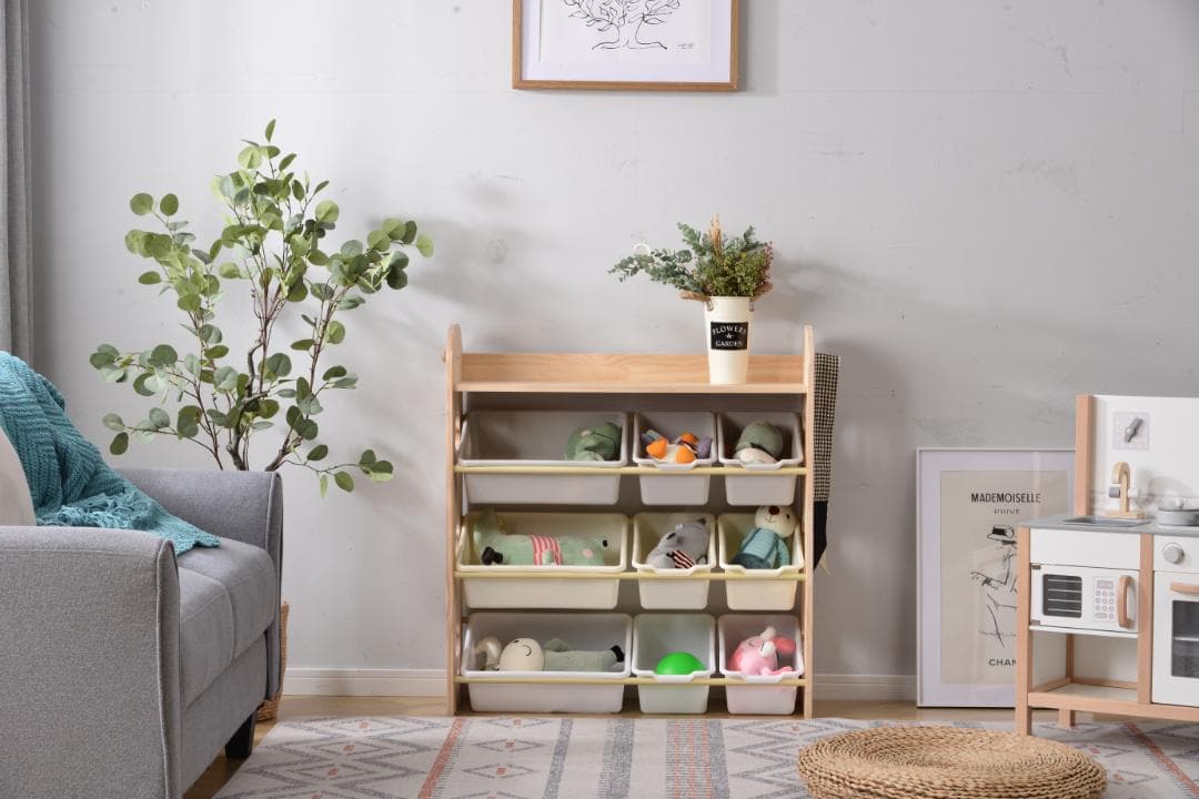 天然木 オモチャ収納 ラック おもちゃ箱 おしゃれ ワイドタイプ 大容量 絵本棚