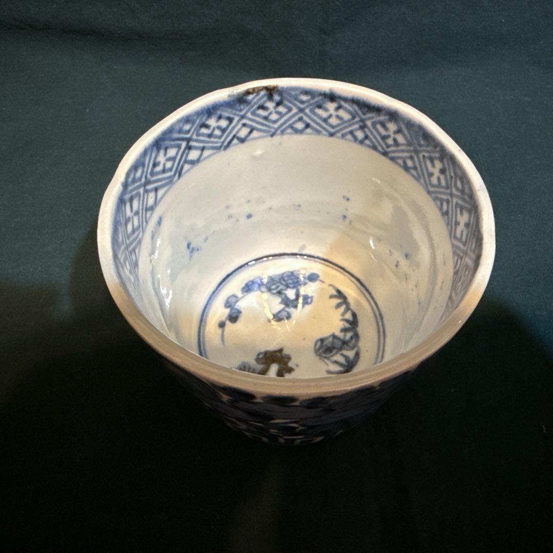 古伊万里　蕎麦猪口　江戸後期　花草唐草文