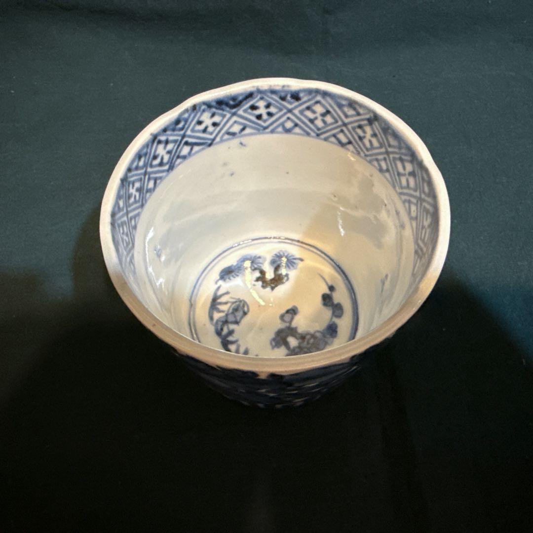 古伊万里　蕎麦猪口　江戸後期　花草唐草文