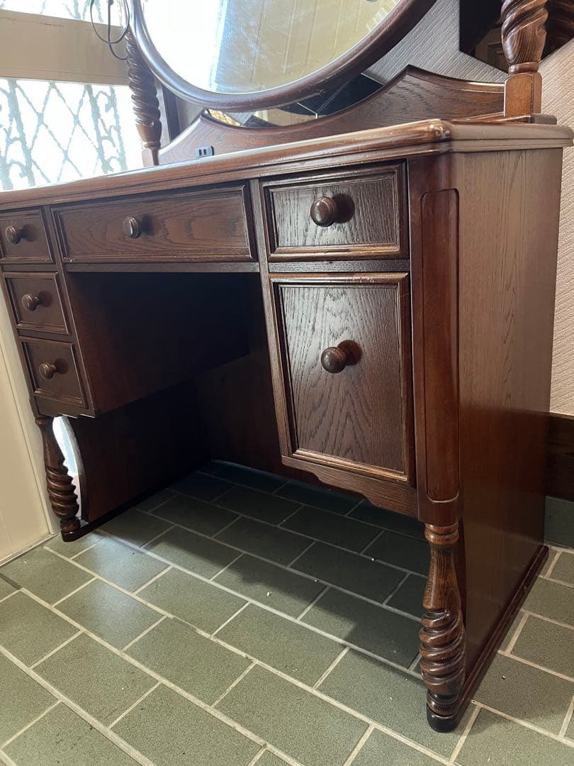 ★希少品！！ 木製ブラウンドレッサー・鏡台 アンティーク美品　最高級銅引ミラー