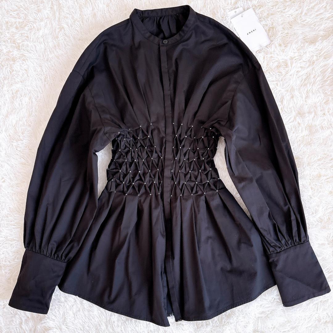 【未使用品】Ameri BLOOM SHIRRING SHIRT ブラック