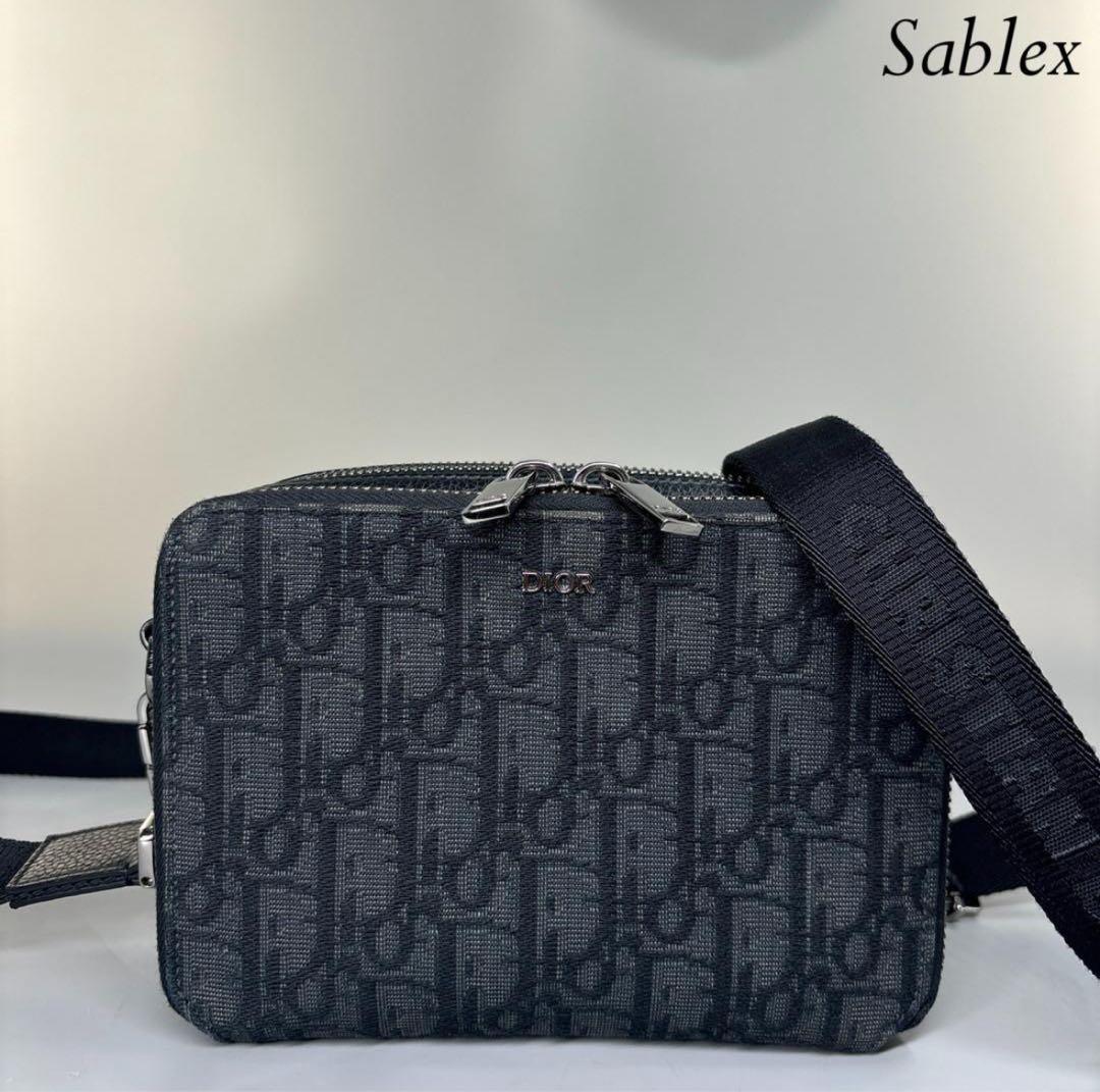 【超極美品】クリスチャンディオール オブリーク ジャガード ブラック レザー