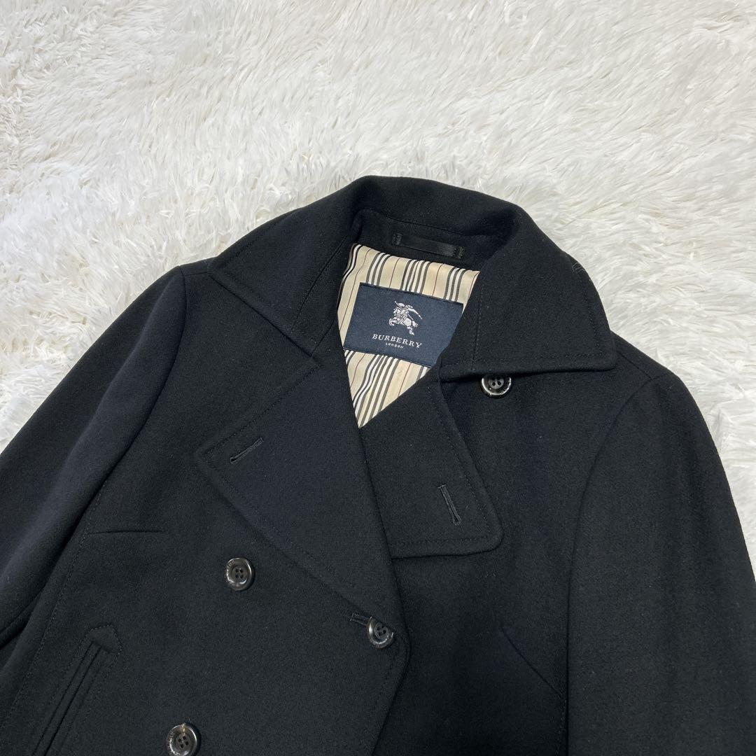 バーバリーロンドン ウール ピーコート ロゴボタン ストライプ裏地 9 ブラック