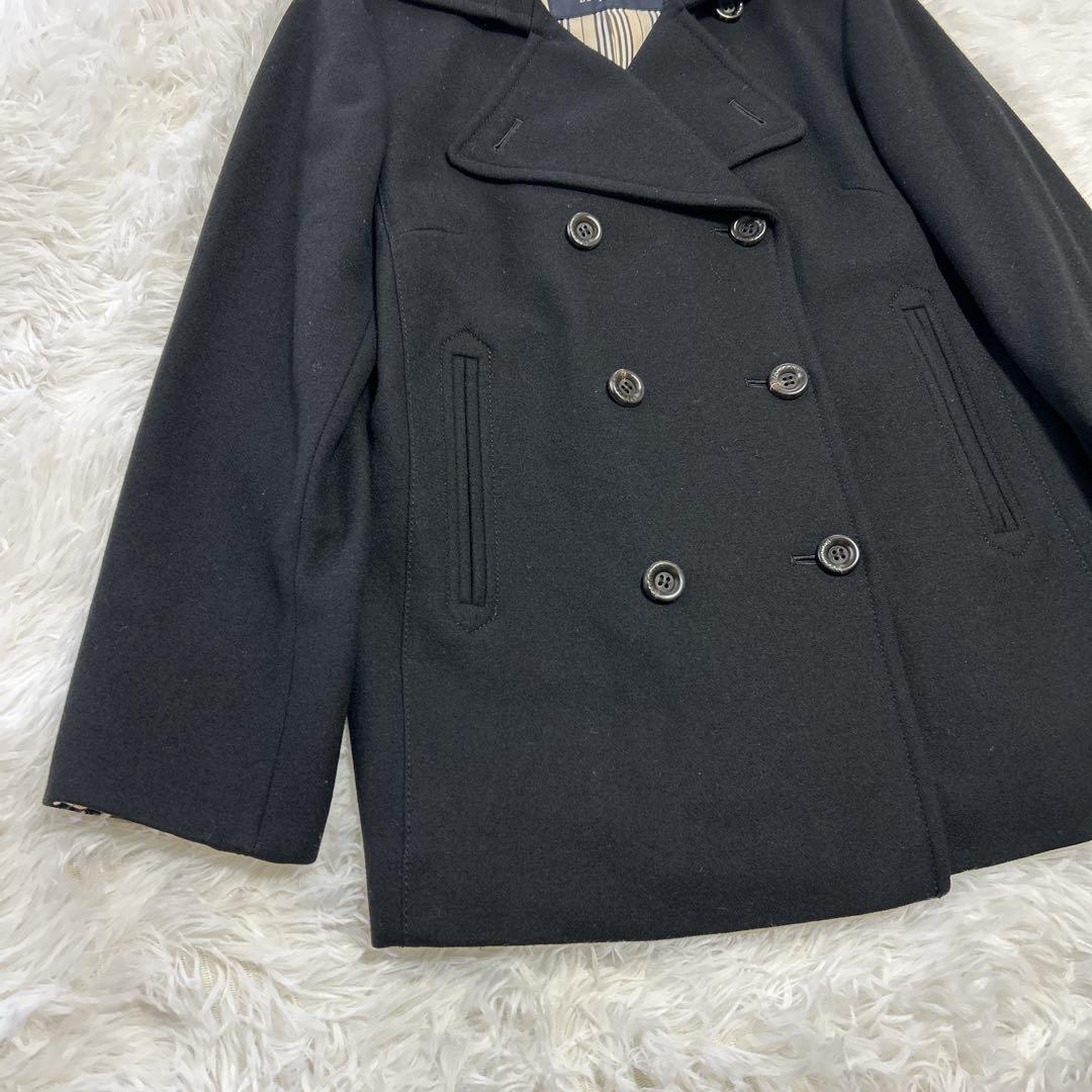 バーバリーロンドン ウール ピーコート ロゴボタン ストライプ裏地 9 ブラック