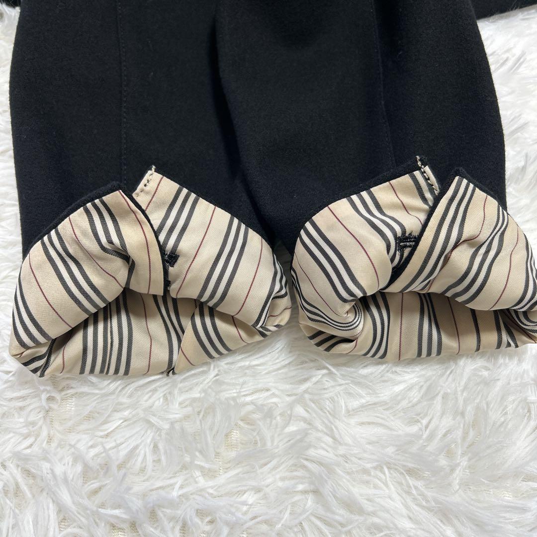 バーバリーロンドン ウール ピーコート ロゴボタン ストライプ裏地 9 ブラック