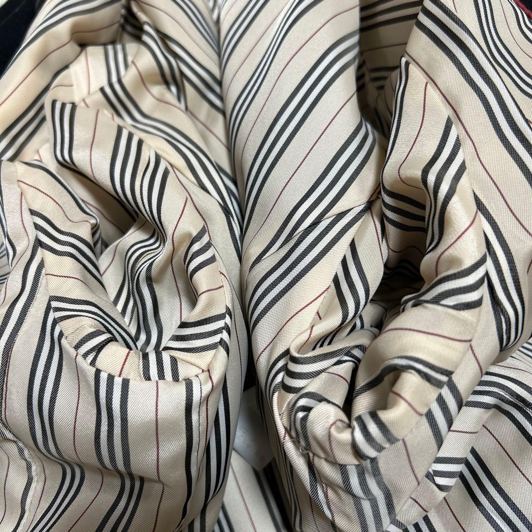 バーバリーロンドン ウール ピーコート ロゴボタン ストライプ裏地 9 ブラック