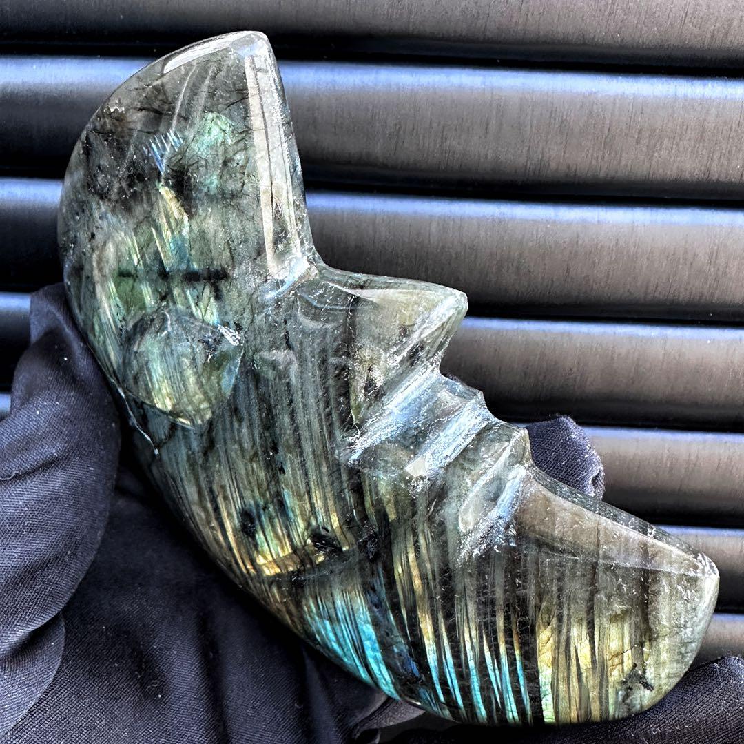 爆アレ☆ラブラドライト☪︎ムーンフェイス 月 鉱物 置物 原石 天然石A1169