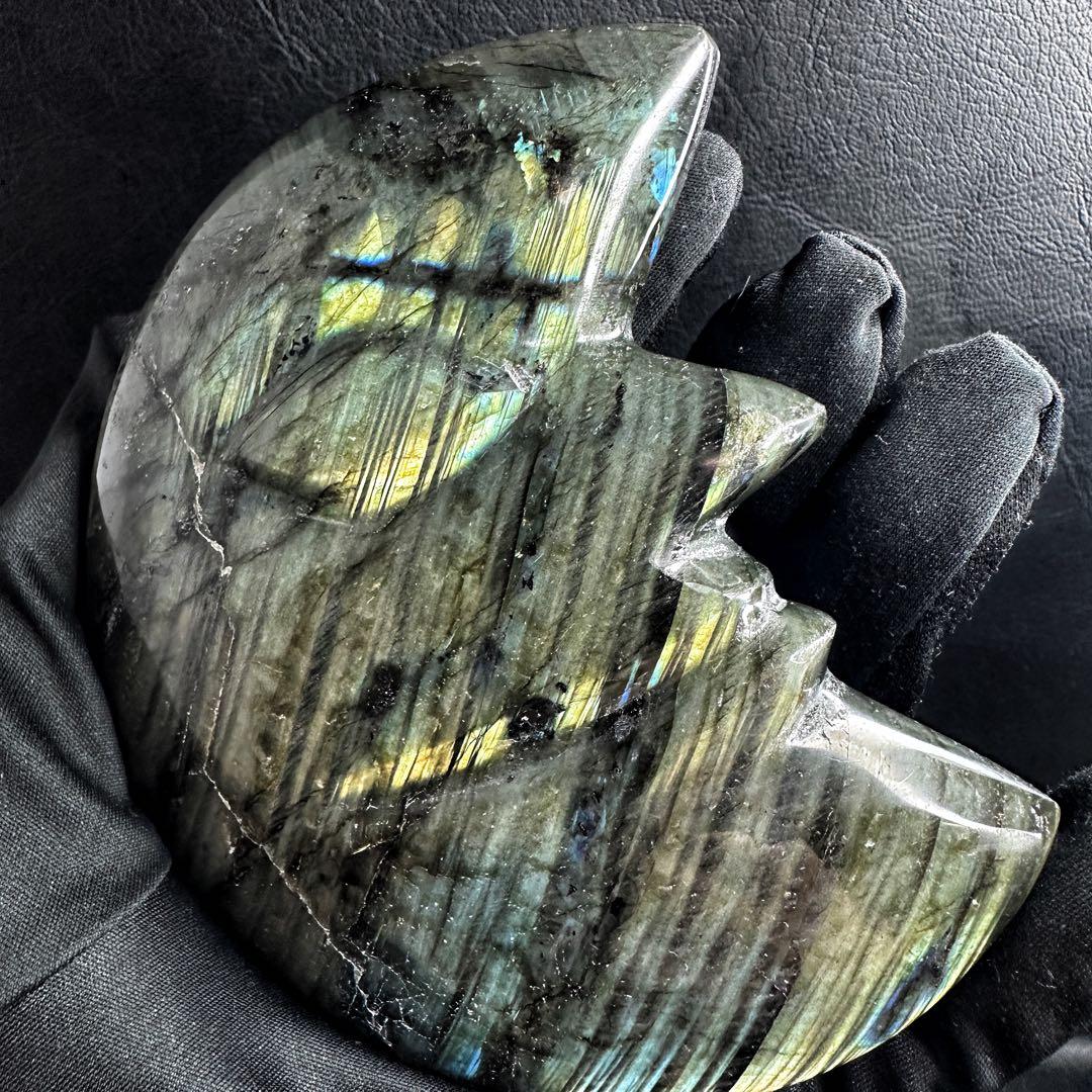 爆アレ☆ラブラドライト☪︎ムーンフェイス 月 鉱物 置物 原石 天然石A1169