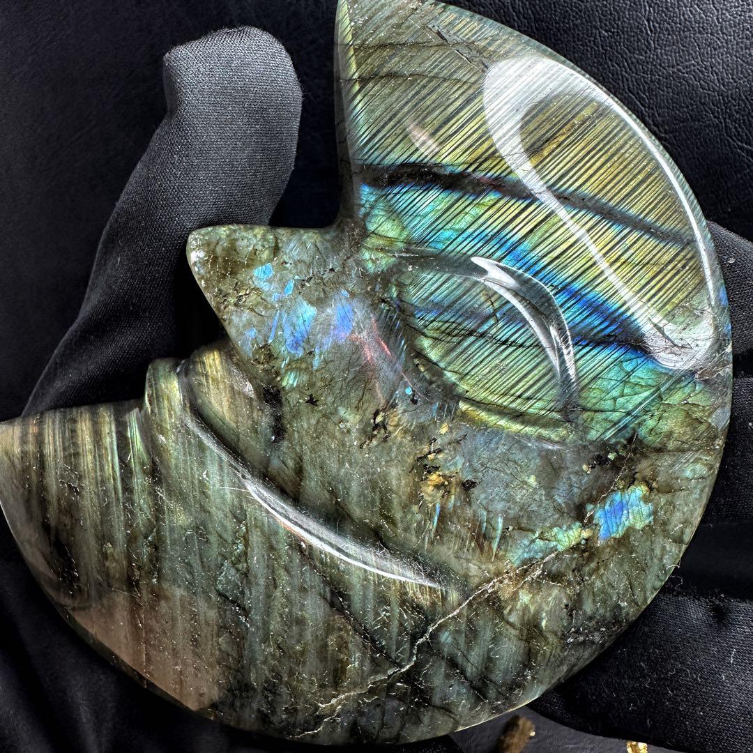 爆アレ☆ラブラドライト☪︎ムーンフェイス 月 鉱物 置物 原石 天然石A1169