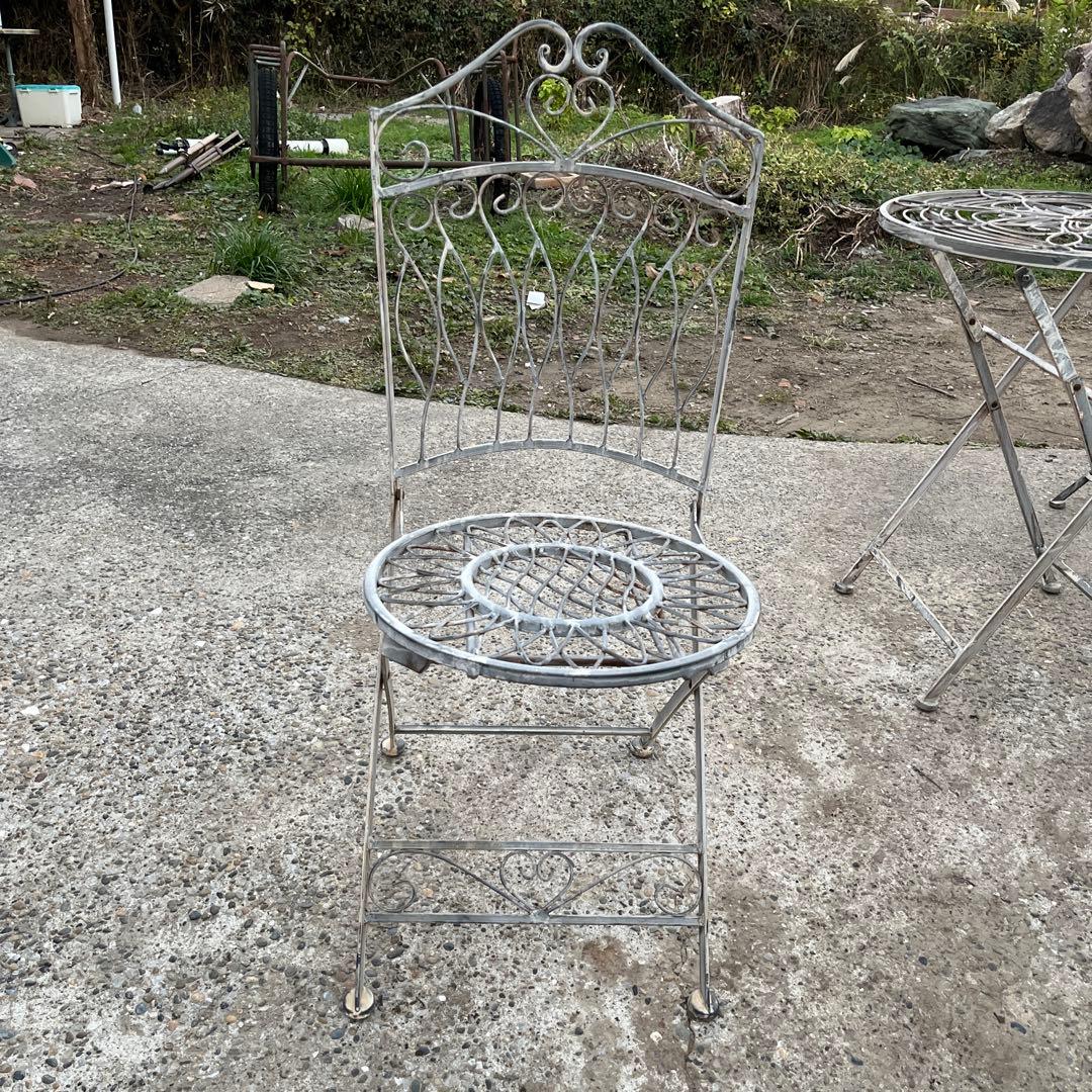 アンティーク　メタルフォールディング　テーブル　チェア　4点セット　新品未使用