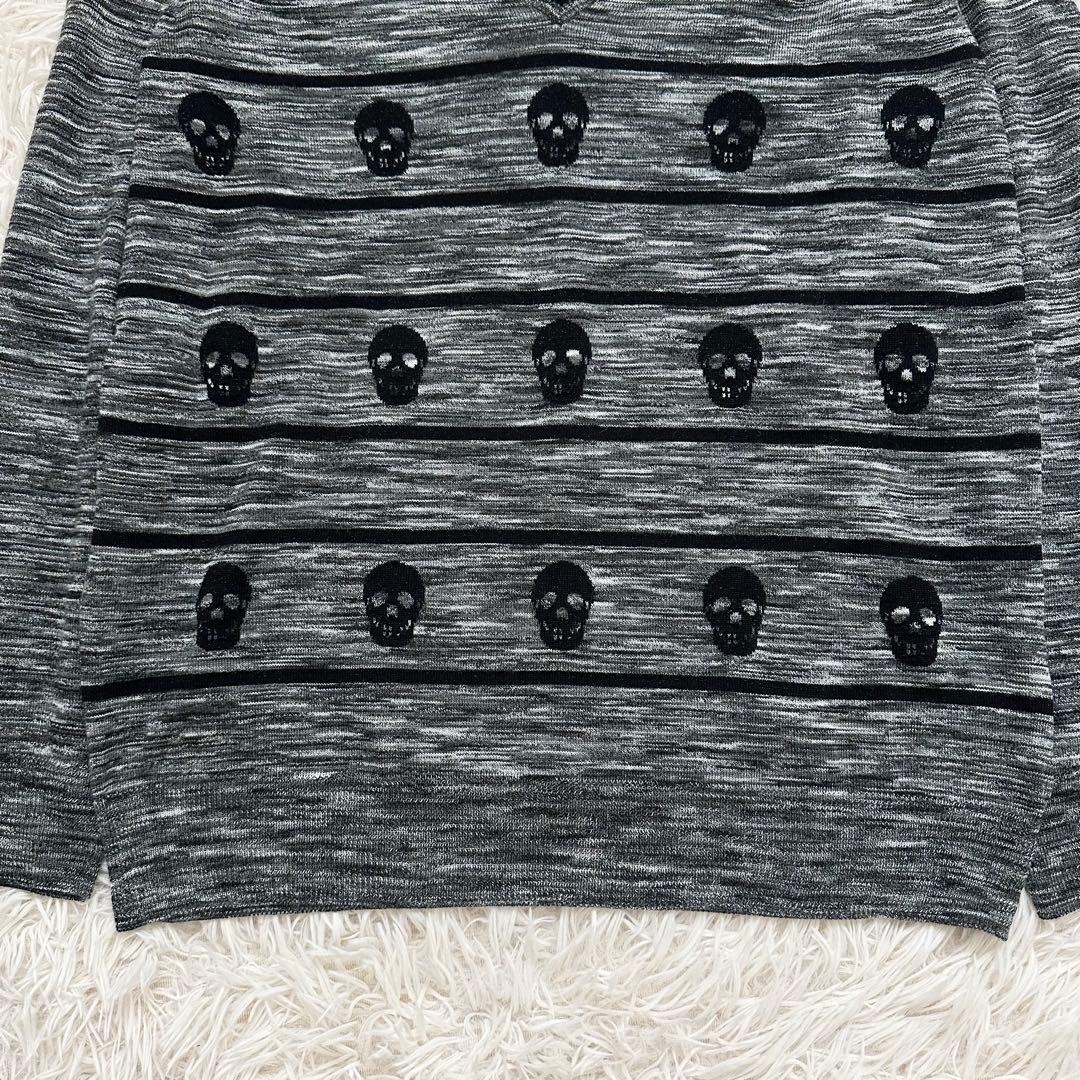 マークアンドロナ スカル柄 薄手ニット グレー 霜降り XL ゴルフウェア