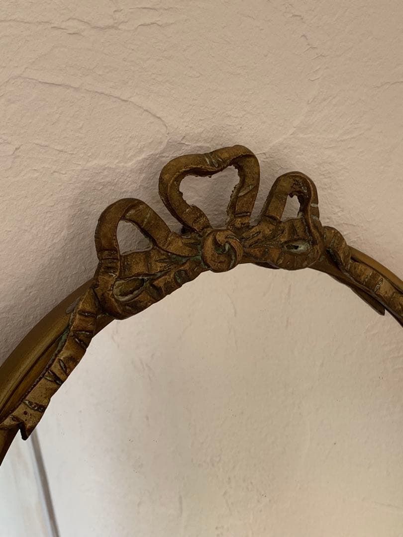 フランス　蚤の市　リボン装飾　ミラー　鏡　ブロカント