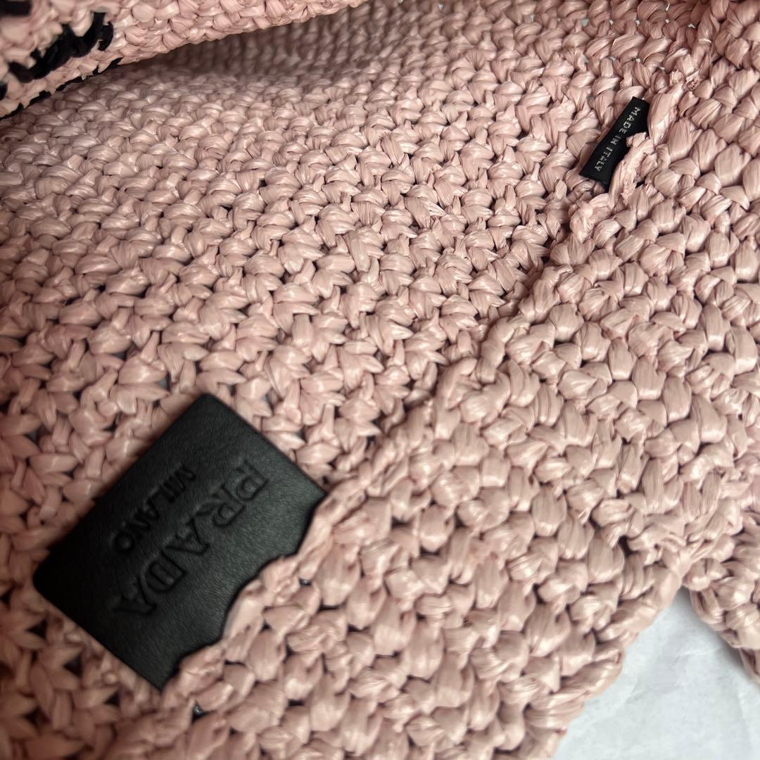 PRADA プラダ スモール クロシェ トートバッグ ラフィア ピンク