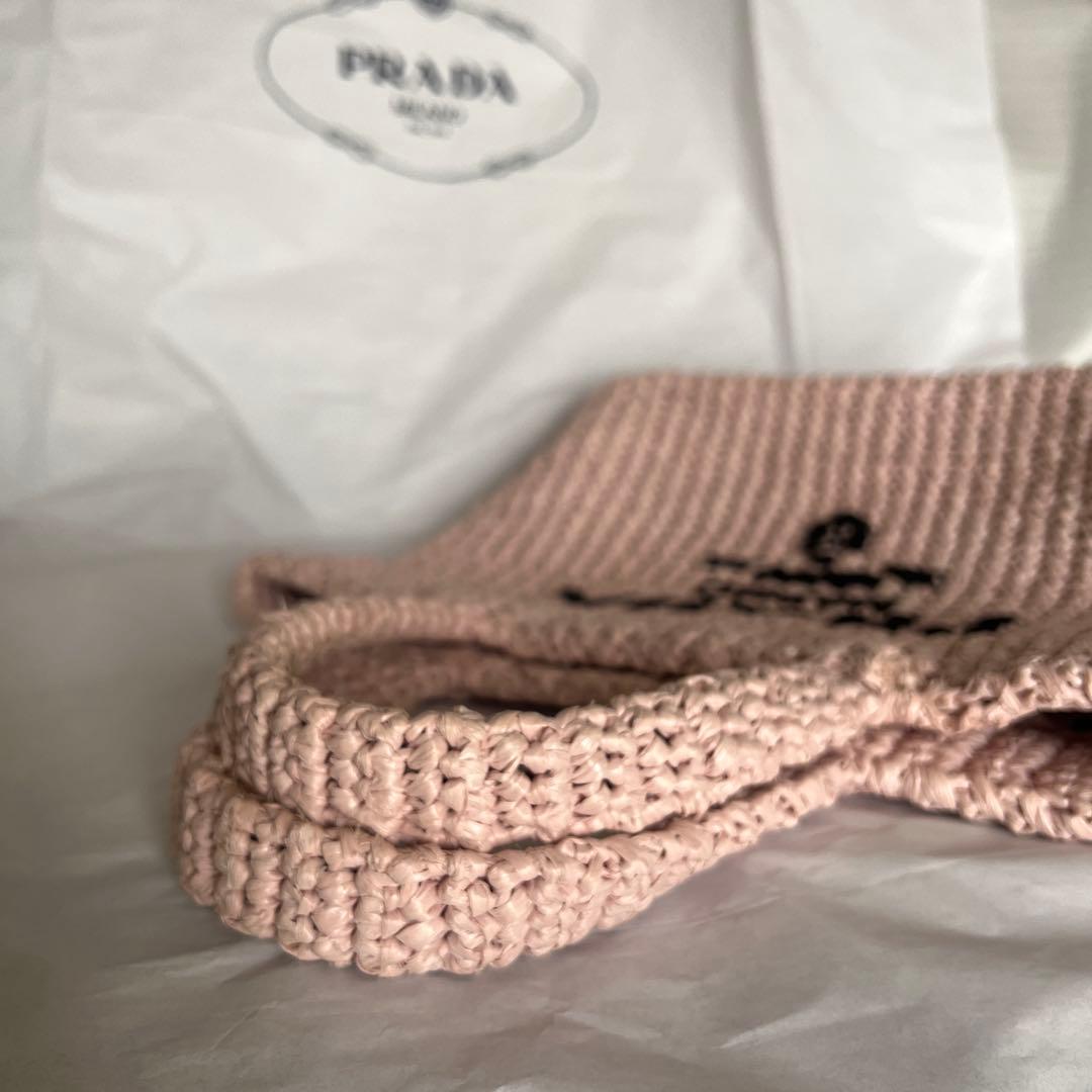 PRADA プラダ スモール クロシェ トートバッグ ラフィア ピンク