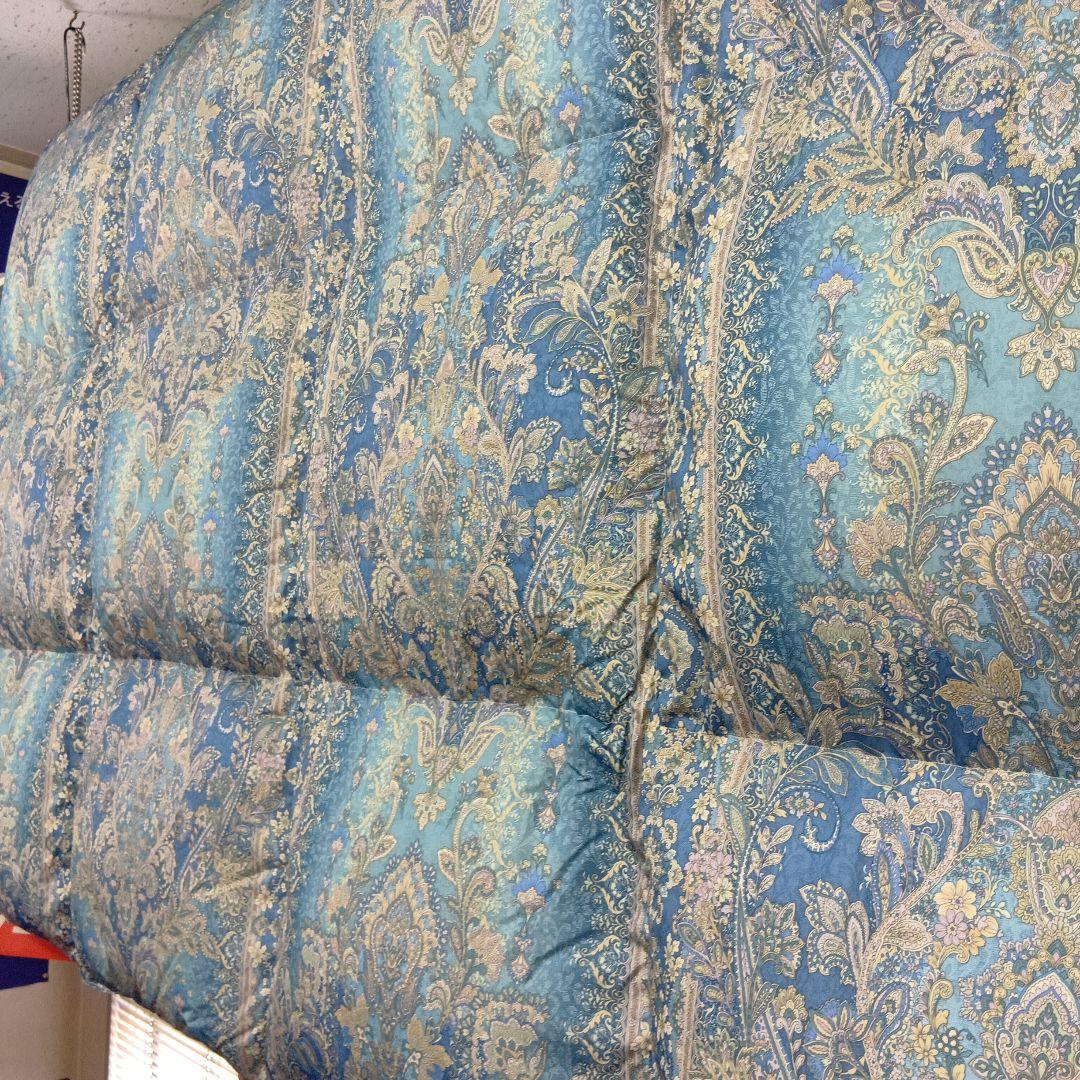ペイズリー柄 羽毛掛布団 青系　ダブルサイズ　エクセルゴールド