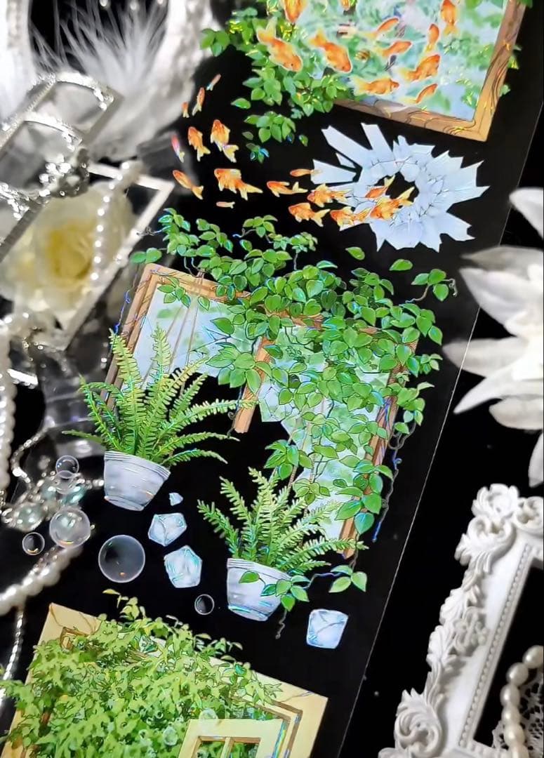 海外マスキングテープ巻売り 夏日汽水 金魚 装飾マスキングテープ