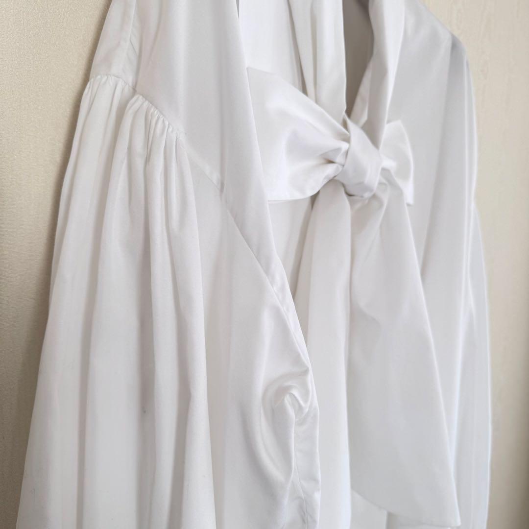 BLAMINKボウタイリボン コットンブラウス 白 ブラミンク クリーニング済