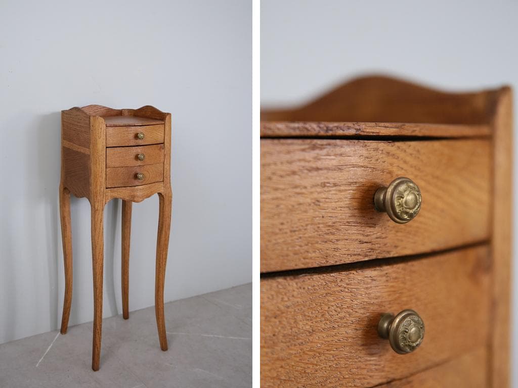 フランスアンティーク木製ベッドサイドキャビネット/ナイトテーブル机(90-61)