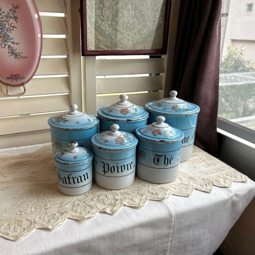 フランスアンティーク　ホーローキャニスター6 個set