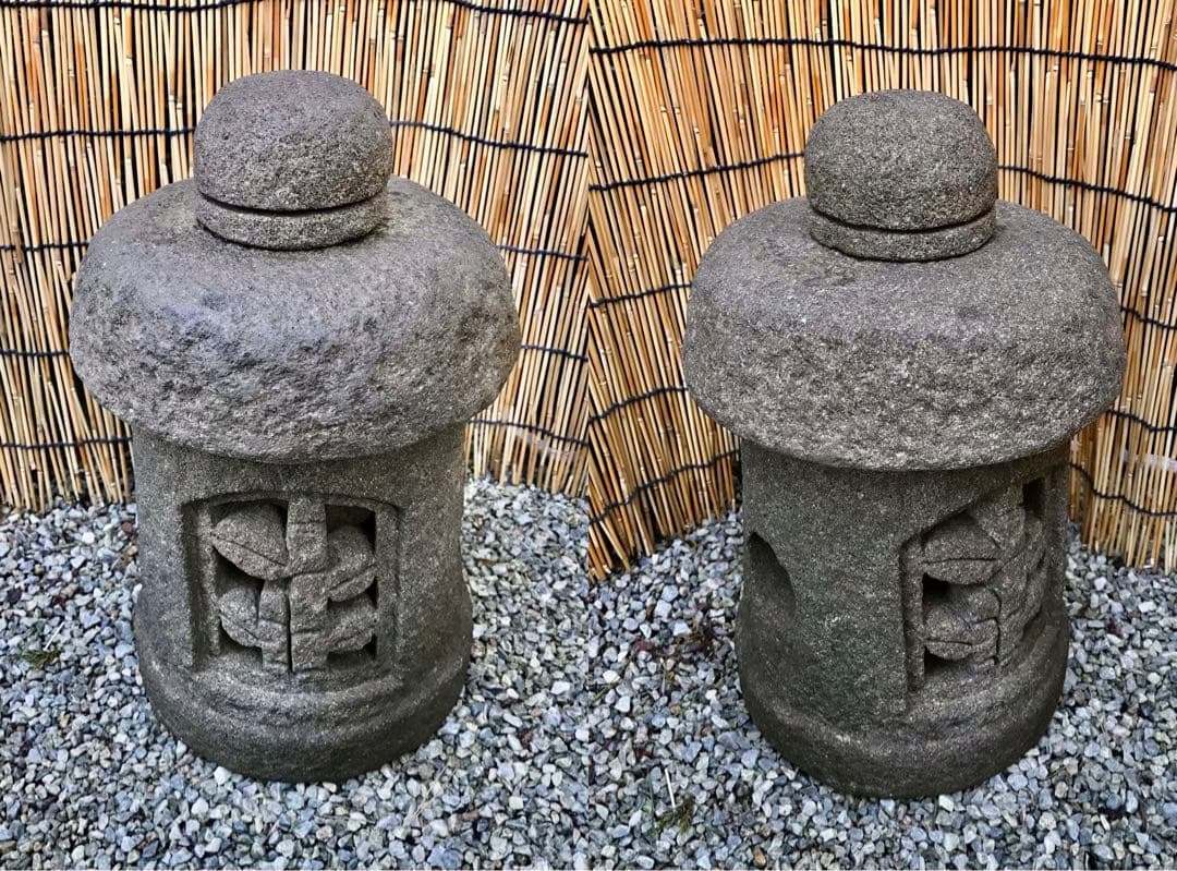 【天然自然石・置灯篭・茶庭灯篭・露地庭灯篭・竹と瓢箪模様】オブジェ庭石置物箱庭