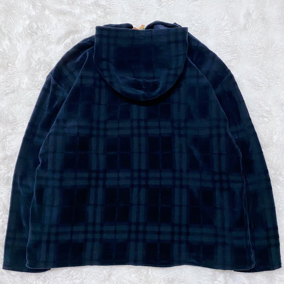 【大きいサイズ】バーバリー ゴルフ ギガチェック ベロア パーカー ネイビー