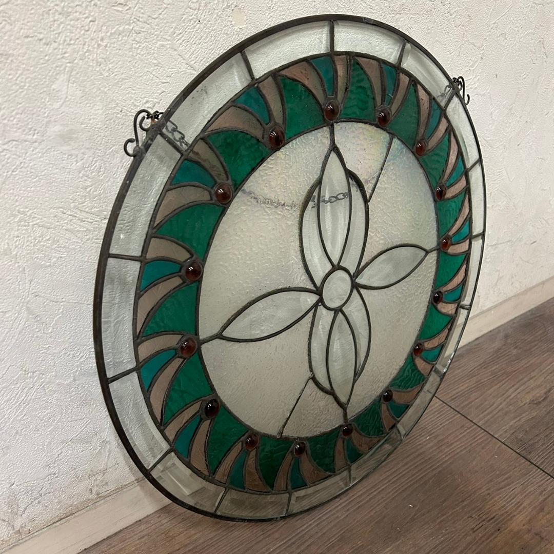 西洋アンティーク　大　ステンドグラス　直径40.5　  アートパネル　FG175