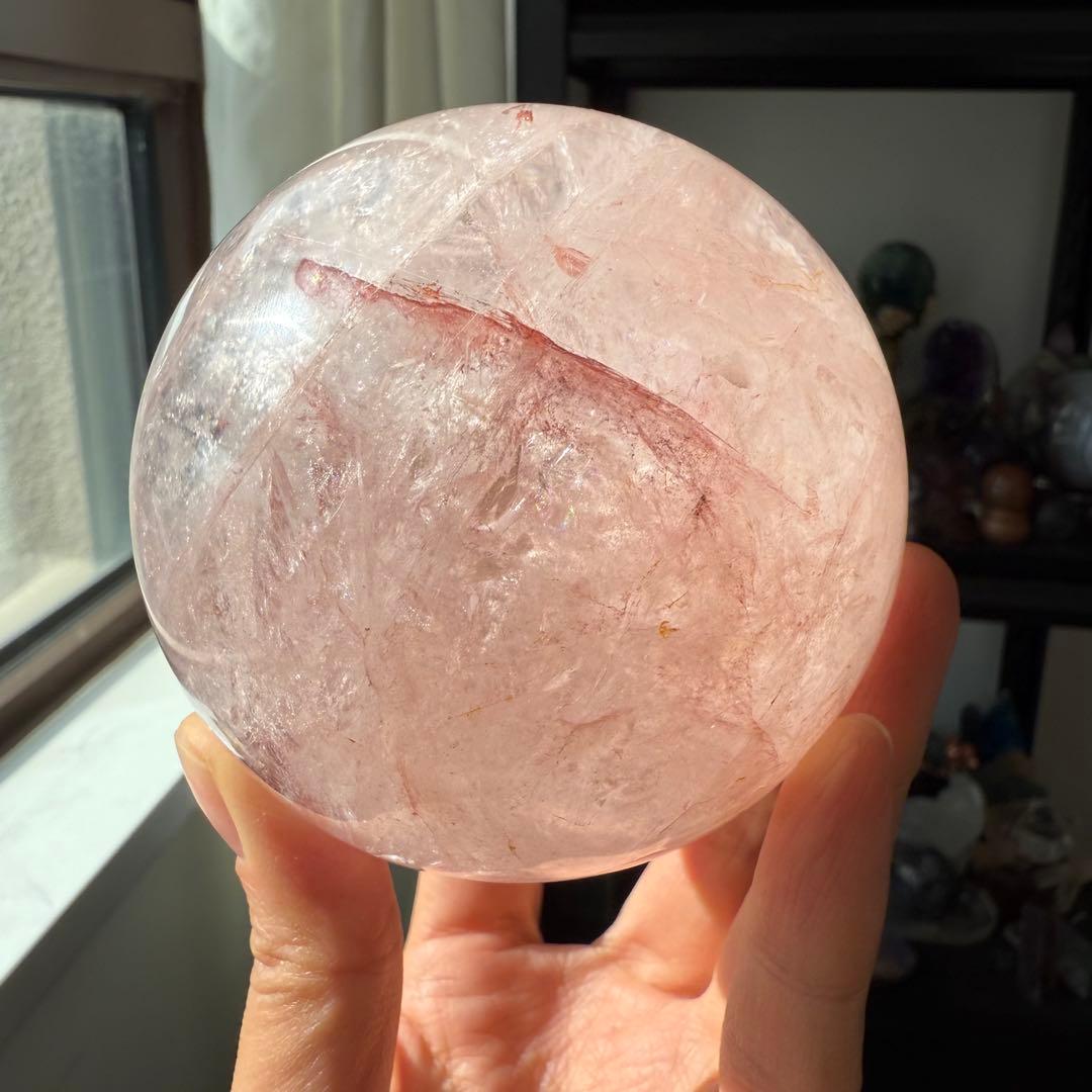 天然石ピンクアゼツライトのスフィア　丸玉　置物NO.112611