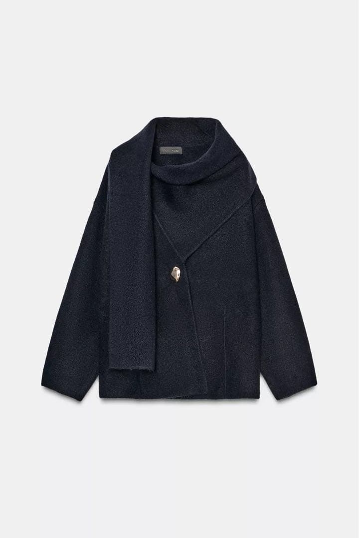 ZARA ショートニットコート スカーフ付 新品タグ付き L 完売品　マフラー付