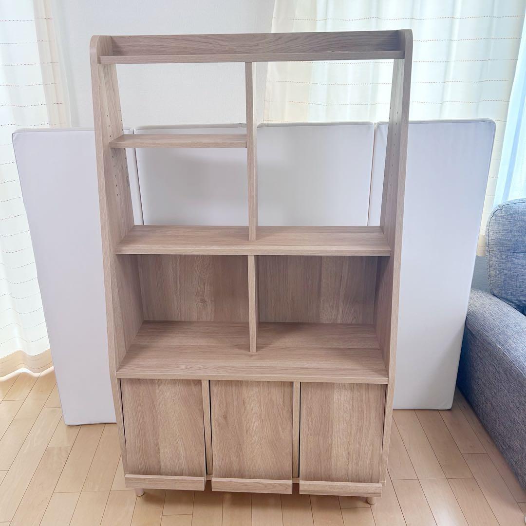 ベルメゾン　キャビネット 飾れる斜め本棚 ナチュラル　幅90 書棚　北欧