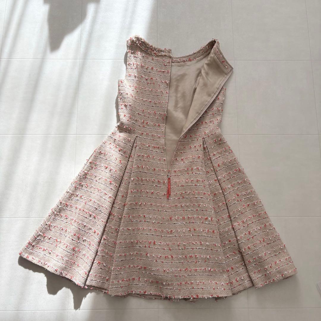 【美品】フォクシー ツイード ワンピース ノースリーブ フレアライン 40 春