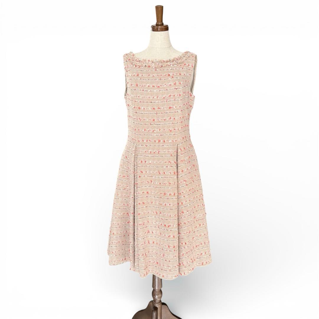 【美品】フォクシー ツイード ワンピース ノースリーブ フレアライン 40 春