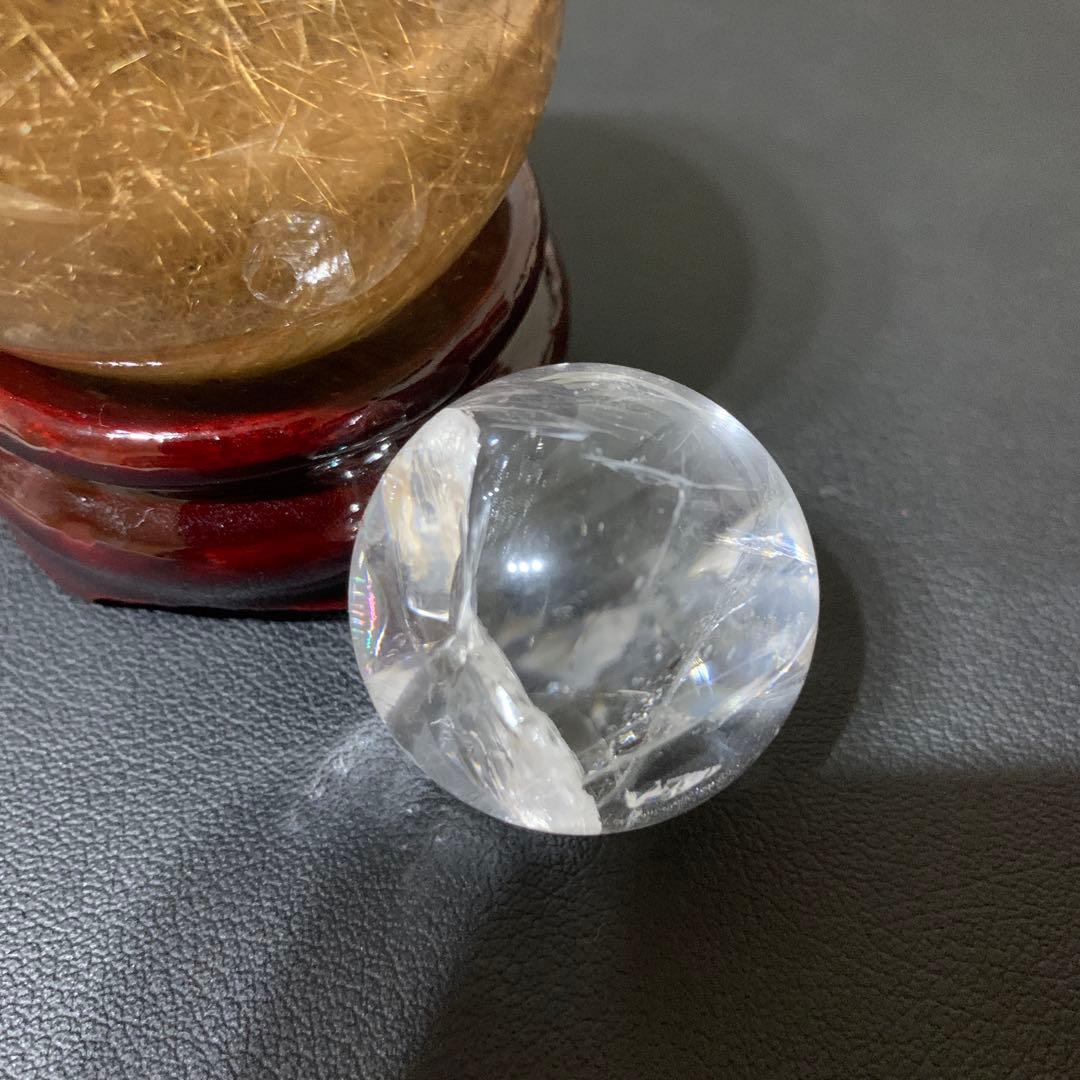 特大　特価　スモーキーゴールドルチルクォーツ スフィア　玉　55mm 台座付き