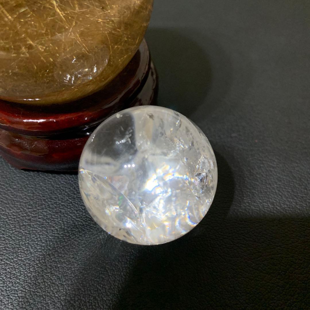 特大　特価　スモーキーゴールドルチルクォーツ スフィア　玉　55mm 台座付き