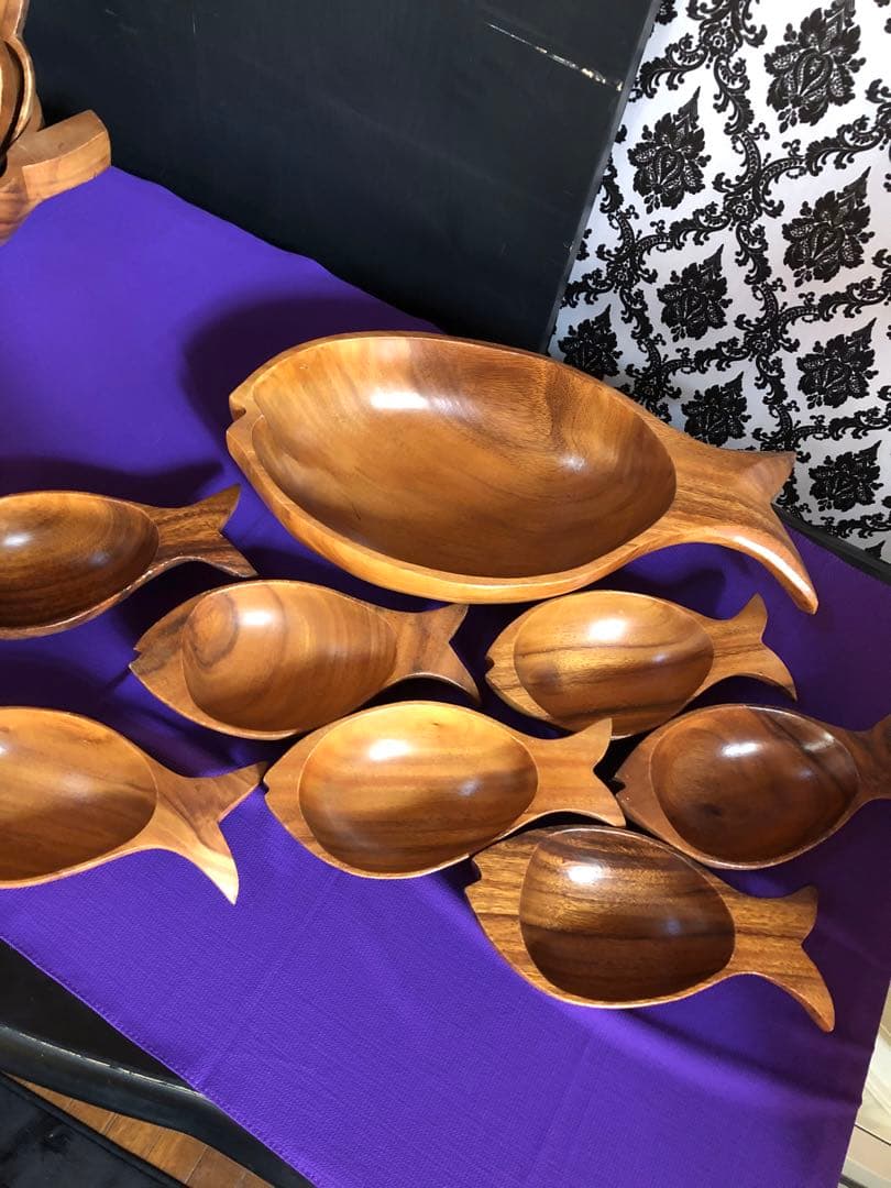 美品♦️ウッドプレート♦️フィッシュ形　10点セット♦️お皿♦️補償付　送料込