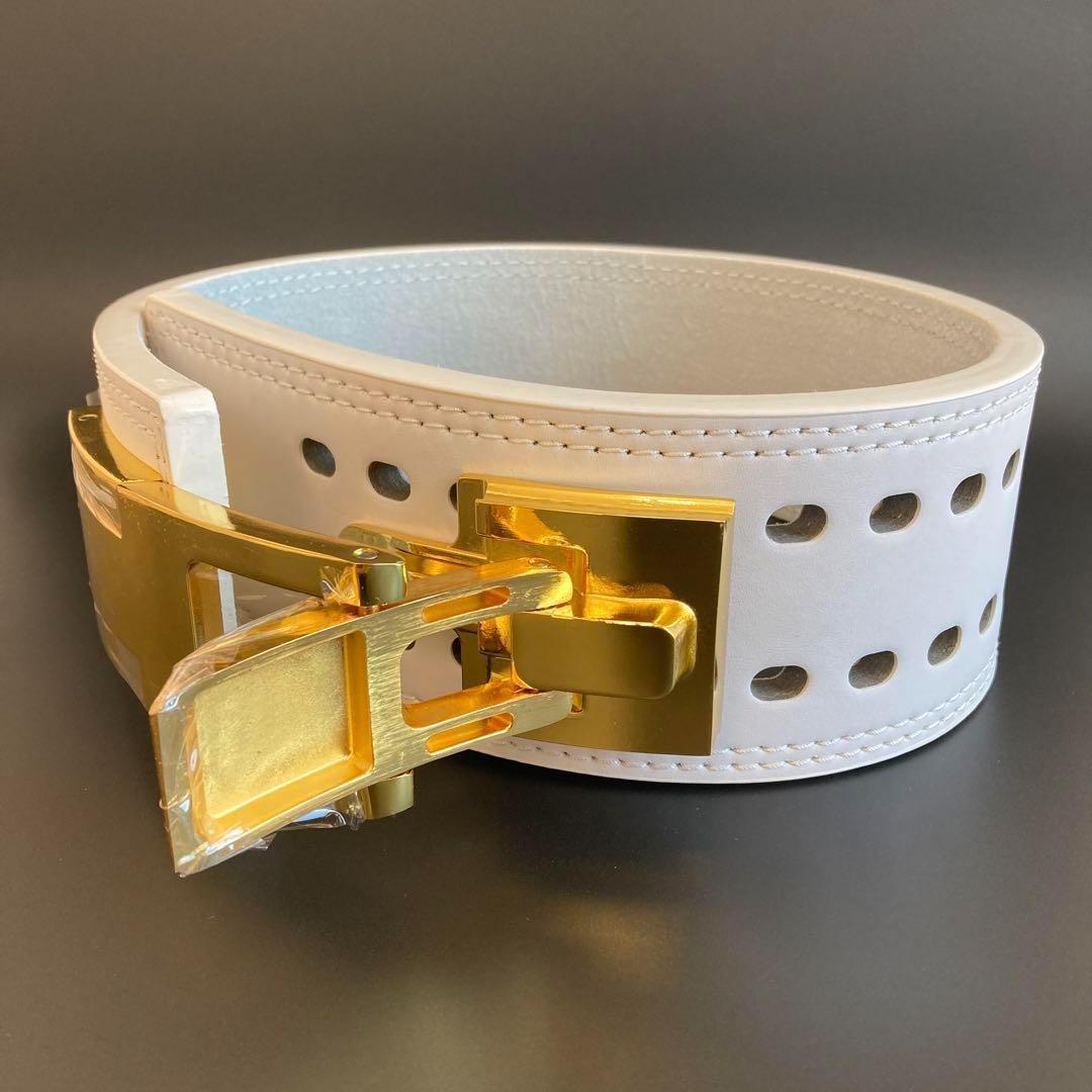 パワーベルト 本革 レバーアクション XLsize 可変式 WHITE/GOLD
