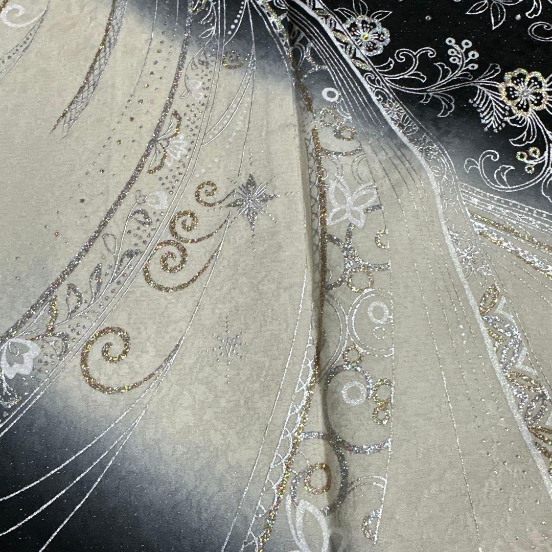 モノトーン キラキララインストーン訪問着 銀通し 白黒