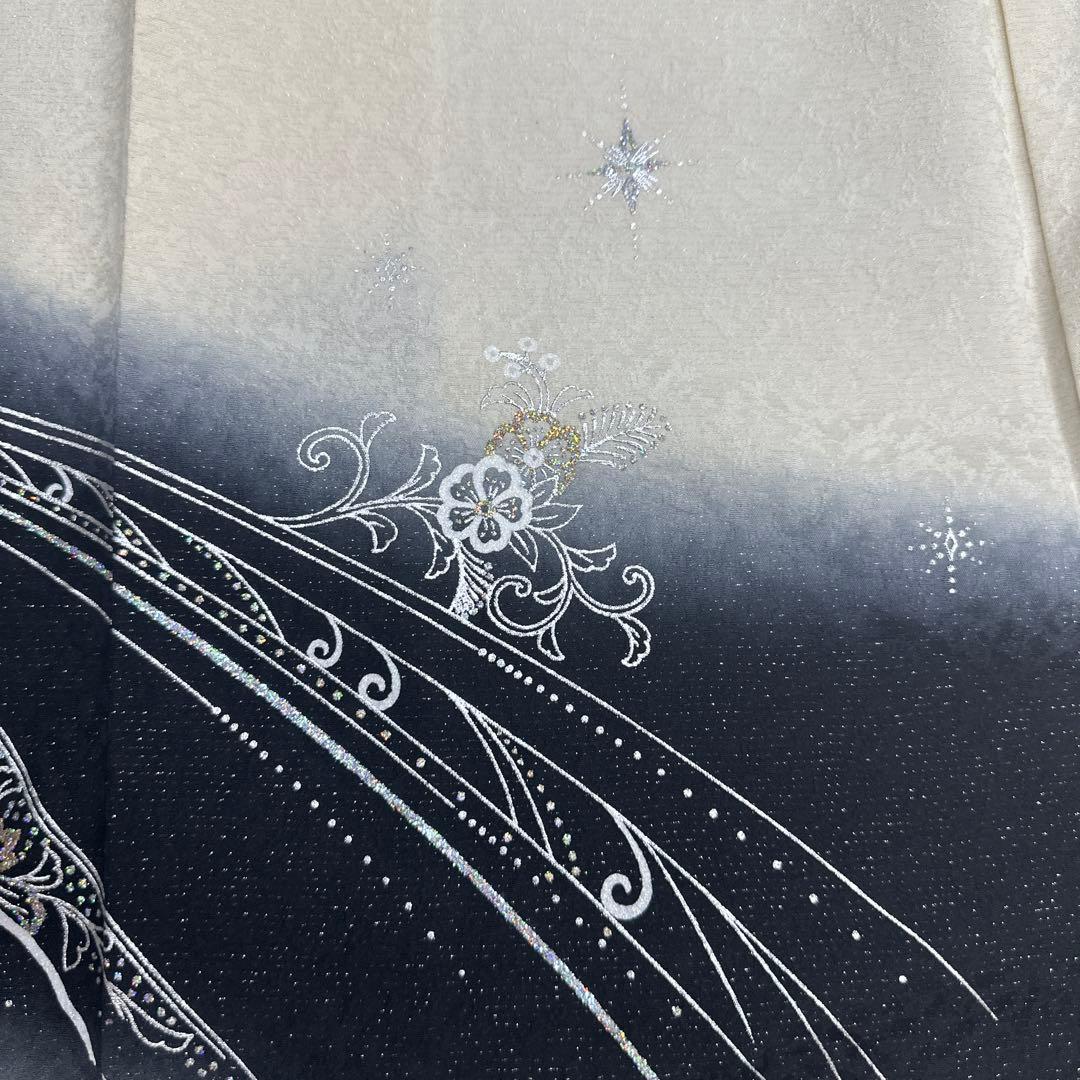 モノトーン キラキララインストーン訪問着 銀通し 白黒