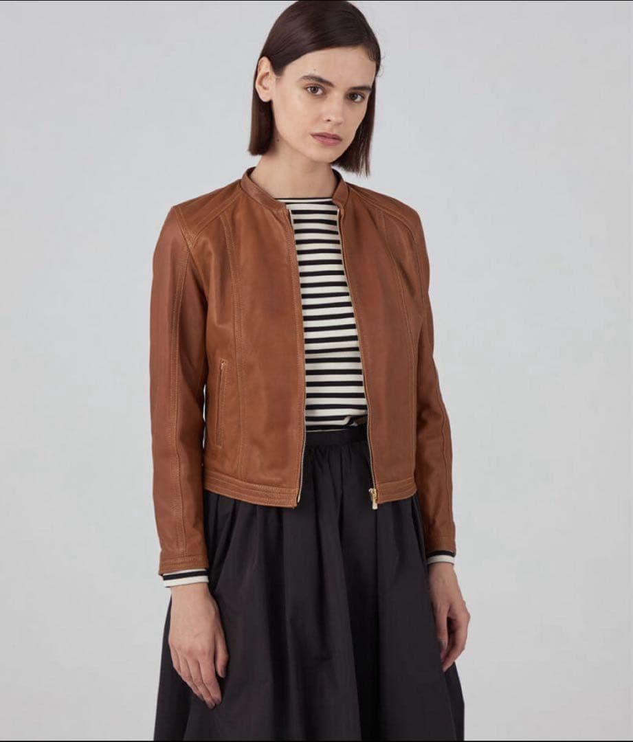 美品✨トゥモローランド ラムレザー ジップアップジャケット ブルゾン ノーカラー