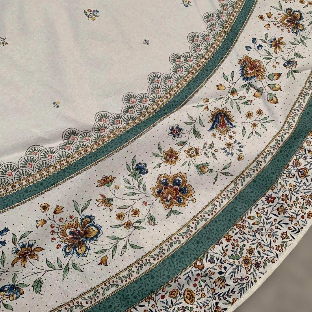 花柄刺繍円形テーブルクロス　撥水加工